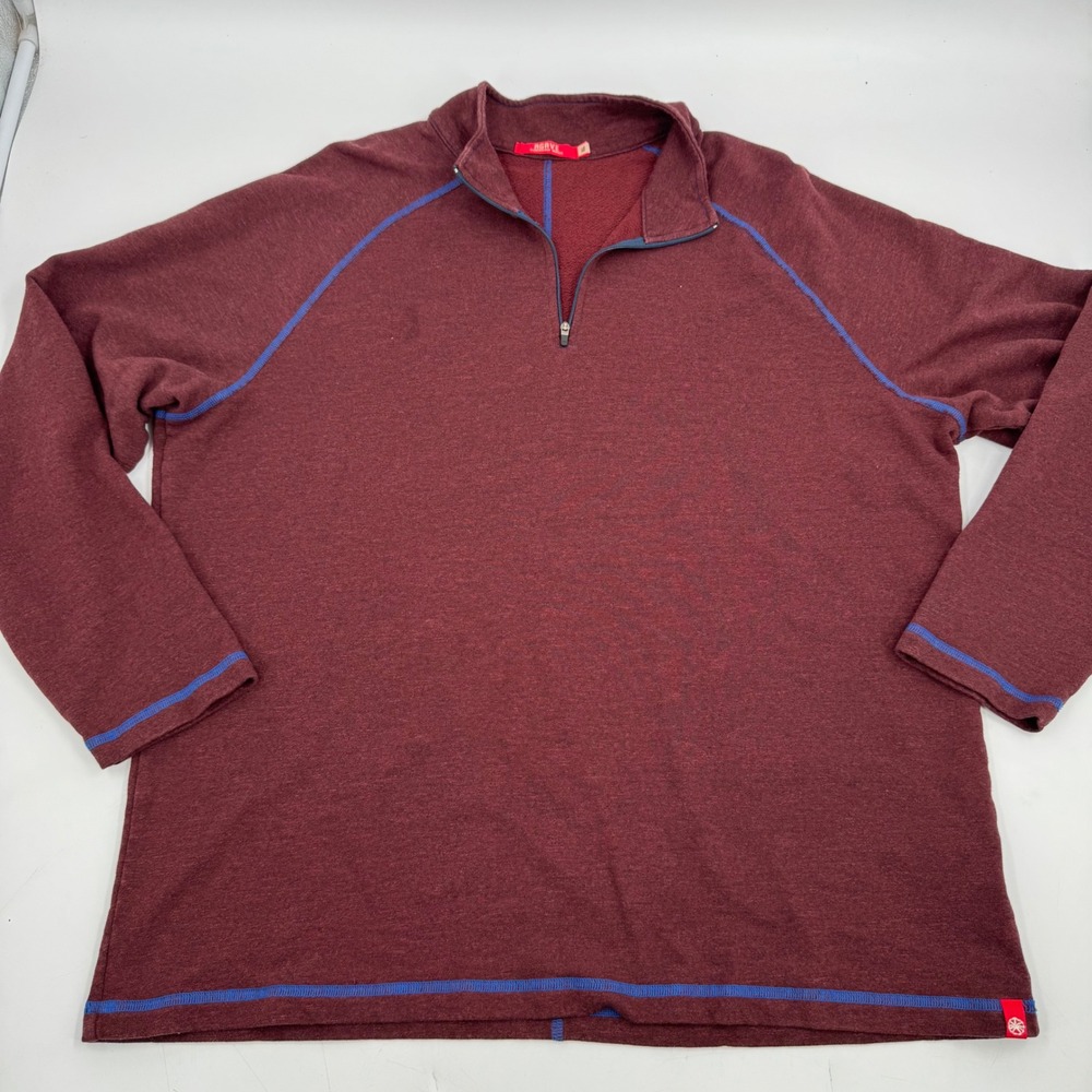 Agave American Made Mens XL Quarter Zip Pullover Burgundy Blue Stitching‎